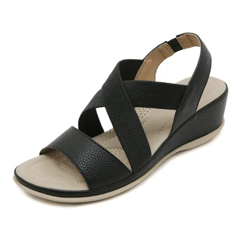 Sandalias de Cuña Casuales para Mujer de Cuero Sintético Correas Cruzadas Banda Elástica Cómodas Sandalias de Plataforma de Playa Zapatos de Verano Ligeros