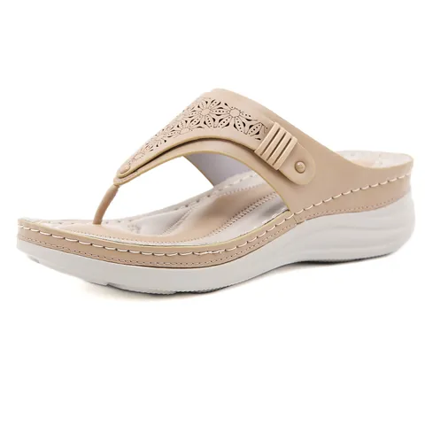 Women's Casual Wedge Flip-flops Hollow Out Floral Platform Sandals With Comfortable PU Upper PVC Sole For Daily Summer