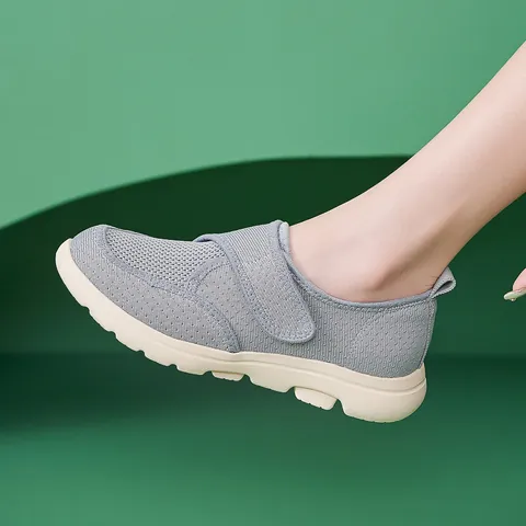 Women Casual Breathable Knitted Mesh Walking Shoes Thick Sole Velcro Closure Non-Slip Platform Sneakers Lightweight Comfortable Footwear