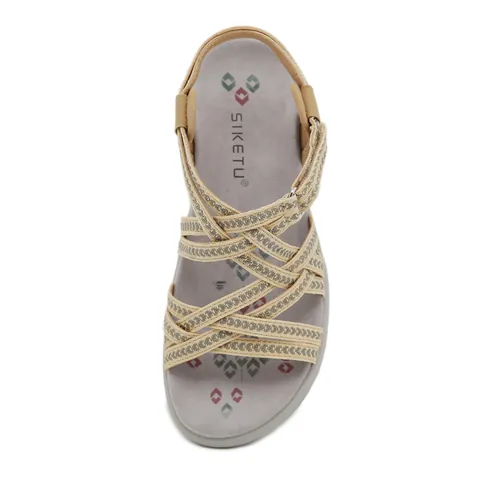 Women's Casual Sporty Sandals Braided Cross Straps Hook and Loop Closure PU Leather Platform Walking Shoes Anti-Slip Sole Comfort Footwear