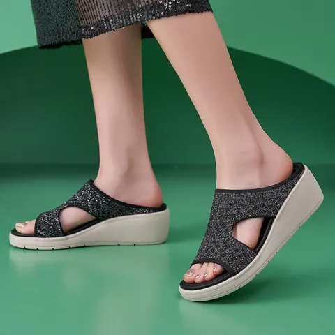 Γυναικεία Σανδάλια με Πλατφόρμα Flyknit Αναπνεύσιμο Διάτρητο Παντόφλες Πλατφόρμας Casual Καλοκαιρινά Άνετα Ανοιχτή Μύτη Παπούτσια Ύψους