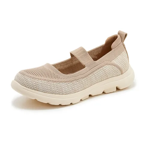 Women Mary Jane Knit Sneakers Breathable Mesh Thick Sole Anti-Slip Casual Walking Shoes Elastic Strap Sporty Flats