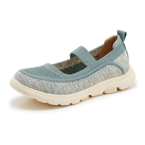 Women Mary Jane Knit Sneakers Breathable Mesh Thick Sole Anti-Slip Casual Walking Shoes Elastic Strap Sporty Flats