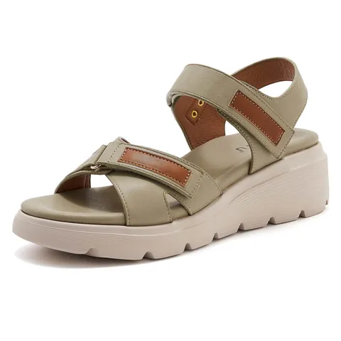 Sandalias de Cuña Informales para Mujer Sandalias de Plataforma de Cuero PU Ligeras con Correa de Velcro Ajustable Zapatos de Verano