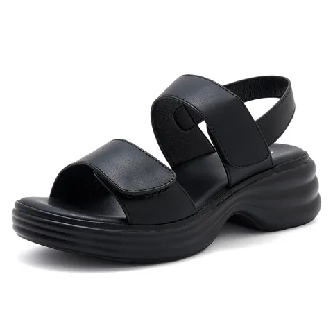 Sandalias de Cuña con Plataforma Casual para Mujer de Cuero PU Sandalias de Aumento de Altura Con Correas de Velcro Zapatos de Verano