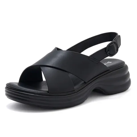 Sandali con Zeppa e Cinturino a Incrocio in PU da Donna Con Fibbia Regolabile Suola Spessa Scarpe Estive