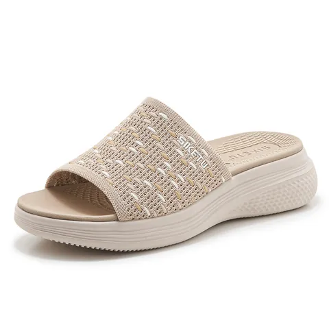 Women's Platform Slippers Thick Sole Non-Slip Flyknit Wedge Sandals Casual Lightweight Breathable Sport Slippers Women