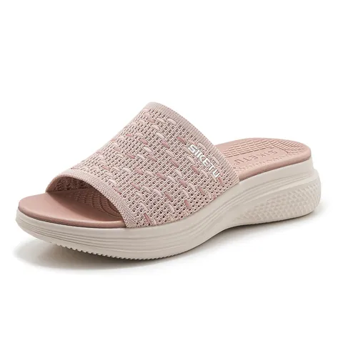 Women's Platform Slippers Thick Sole Non-Slip Flyknit Wedge Sandals Casual Lightweight Breathable Sport Slippers Women