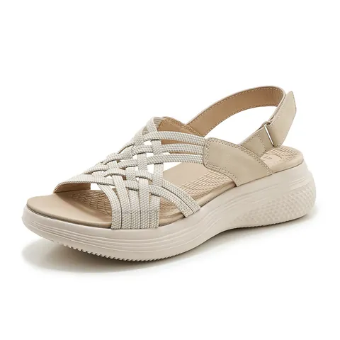 Women's Casual Woven Platform Sandals 5cm Height Elastic Straps Sports Sandals With Hook And Loop Closure Summer Shoes