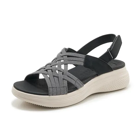 Women's Casual Woven Platform Sandals 5cm Height Elastic Straps Sports Sandals With Hook And Loop Closure Summer Shoes