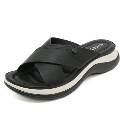 Pantofole da Donna Casual con Zeppa e Plateau Cinturino Incrociato in Pelle PU Slides da Spiaggia Estive a Punta Aperta Leggere