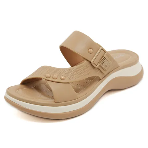 Women Casual Platform Wedge Slides Summer Anti-Slip PU Leather Sandals With Buckle Decoration Thick Sole Beach Shoes