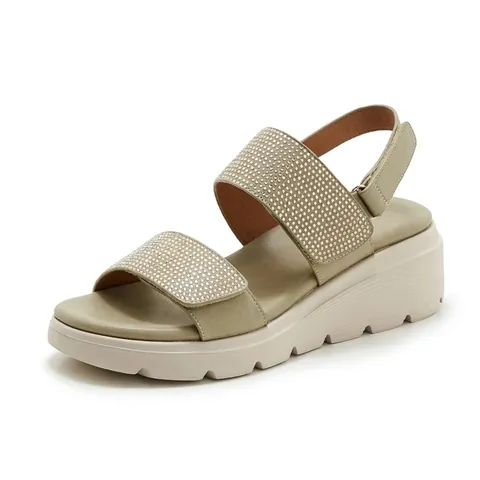 Women Wedge Sandals Rhinestone Embellished Platform Beach Shoes PU MD Sole Hook And Loop Summer Footwear Plus Size