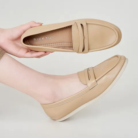 Women's Casual PU Leather Penny Loafers Minimalist Round Toe Comfortable Flat Shoes For Daily Work Commute Office Loafers