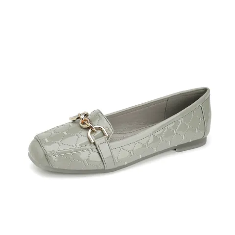 Women's Glossy PU Patent Leather Flat Shoes Quilted Square Toe Loafers With Metal Horsebit Buckle Casual Commuter Single Shoes