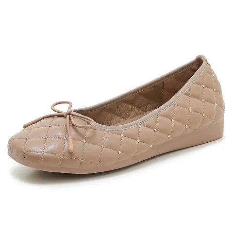 Women Quilted Rhinestone Ballet Flats Comfortable PU Leather Square Toe Low Heel Slip-On Shoes With Bow For Daily Casual Wear