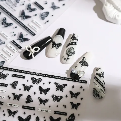 Nail Stickers 3D Relief Butterfly Floral Star Heart Pattern Self Adhesive Manicure Stickers DIY Nail Art Decoration For Women