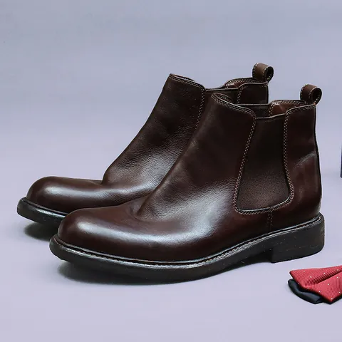 Men's Goodyear Welted Horsehide Chelsea Boots Genuine Leather Sole Business Gentleman British Style Ankle Boots Winter Shoes
