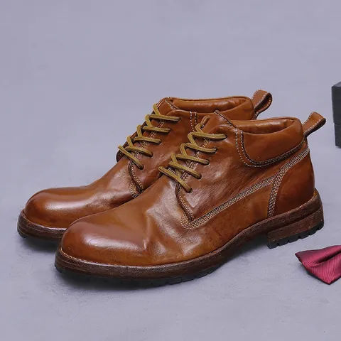 Premium Horse Leather Men's Martin Boots Vintage Goodyear Welt Work Boots Genuine Leather Sole Casual Fashion Ankle Boots