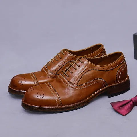 Herren Pferdeleder Oxford Schuhe Rahmengenäht Brogue Geschnitzt Business Formelle Schuhe Für Hochzeit Büro Party