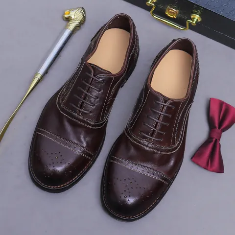 Herren Pferdeleder Oxford Schuhe Rahmengenäht Brogue Geschnitzt Business Formelle Schuhe Für Hochzeit Büro Party