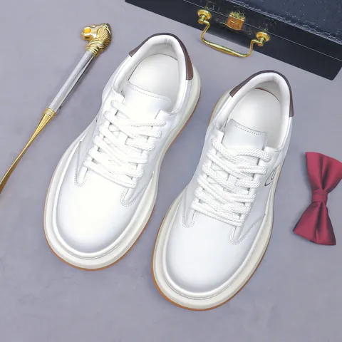 Men's Genuine Leather Casual Sneakers Thick Sole Platform White Shoes Fashion British Style Cowhide Breathable Walking Shoes