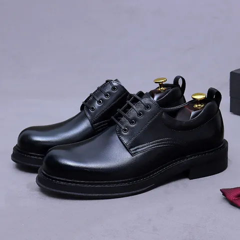 Men's Cowhide Leather Derby Shoes Business Formal Dress Shoes British Style Lace Up Casual Office Wedding Leather Shoes