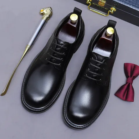 Men's Cowhide Leather Derby Shoes Business Formal Dress Shoes British Style Lace Up Casual Office Wedding Leather Shoes