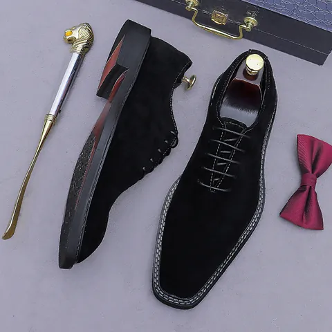 Herren Wildleder Oxford Schuhe Britischer Stil Eckige Zehen Kontrastnähte Formelle Business Hochzeit Schnürschuhe Für Männer