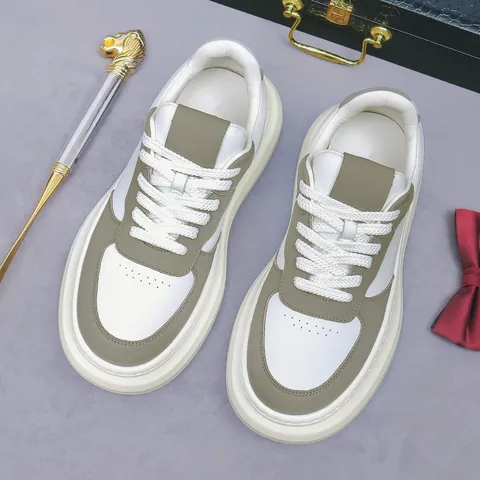 Men's Genuine Leather Cowhide Platform Sneakers Thick Sole Height Increasing Casual Lace Up Fashion Low Top Shoes