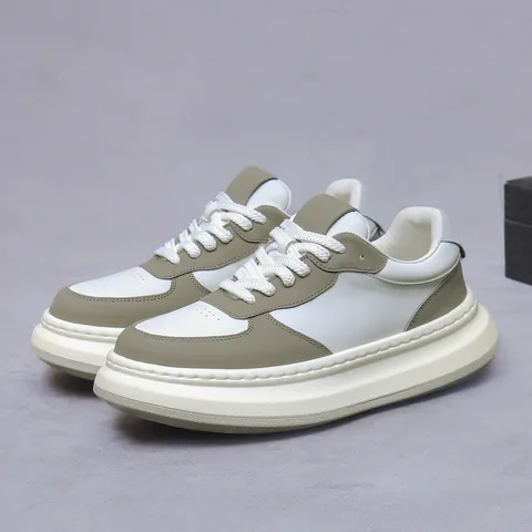 Men's Genuine Leather Cowhide Platform Sneakers Thick Sole Height Increasing Casual Lace Up Fashion Low Top Shoes