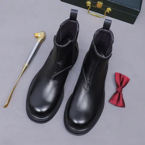 Men's Genuine Cowhide Leather Chelsea Boots Classic British Style Business Ankle Boots With Anti-Slip Rubber Sole Winter Warm