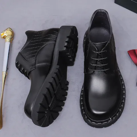 Men's First Layer Cowhide Leather Martin Boots British Business Casual Height Increasing Shoes Crocodile Embossed Formal Dress Boots Non-Slip Rubber Sole