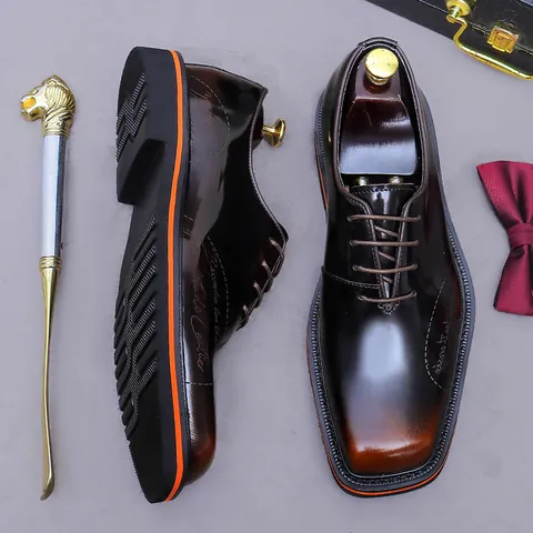 Men's Genuine Leather Oxford Shoes Luxury Patina Brown Black Dress Shoes For Business Wedding Gentleman Leather Footwear