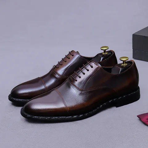 Herren Business Formal Echtes Rindsleder Oxford Schuhe Klassische Cap Toe Schnürschuhe Für Hochzeitsbankett Britischer Stil Professionelles Büro