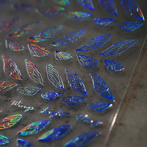 3D Goldprägung Flügel Nagelkunst Aufkleber Holografisch Selbstklebend Geprägt Zikadenflügel Decals Für Damen Maniküre Deko