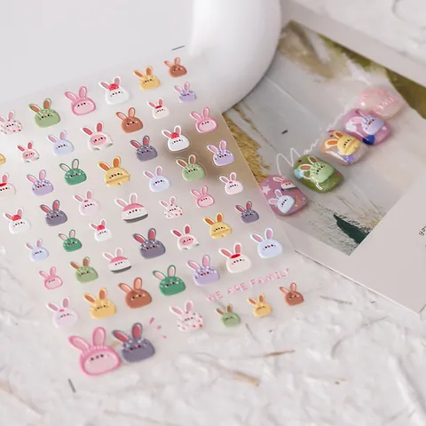 3D Relief Cartoon Hase Nagelaufkleber Macaron Bunny Herz Stern Muster Selbstklebende DIY Maniküre Abziehbilder Für Damen
