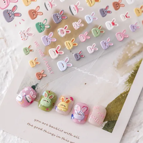 3D Relief Cartoon Hase Nagelaufkleber Macaron Bunny Herz Stern Muster Selbstklebende DIY Maniküre Abziehbilder Für Damen