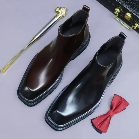 Herren Business Chelsea Boots Echtes Rindsleder High-Top Martin Stiefel Britischer Stil Plateau Fleece Gefüttert Warme Schuhe