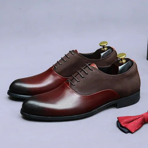 Men's Genuine Leather Oxford Shoes Business Formal Dress Shoes Patchwork Vintage Gentleman Wedding Office Shoes For Men