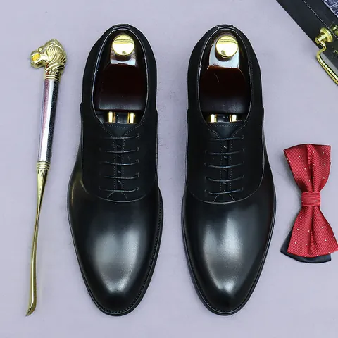 Men's Genuine Leather Oxford Shoes Business Formal Dress Shoes Patchwork Vintage Gentleman Wedding Office Shoes For Men