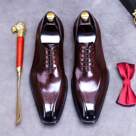 Scarpe Classiche da Uomo in Vera Pelle di Vacca Stile Britannico Scarpe Oxford Lucide per Matrimonio e Banchetto
