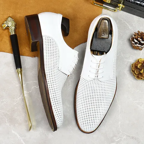 Zapatos Derby de Cuero de Vaca Genuino para Hombre Calados Transpirables Business Casual Calzado Formal Con Suela de Caucho para Boda y Oficina