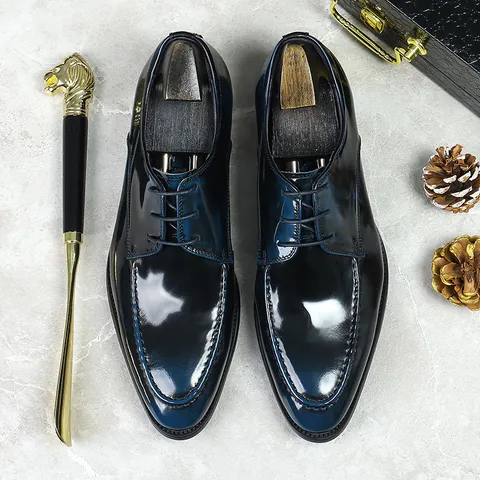Scarpe Derby in Pelle di Vacchetta da Uomo Business Punta Lucida Stringate Formali per Ufficio Festa Calzature da Uomo Professionali