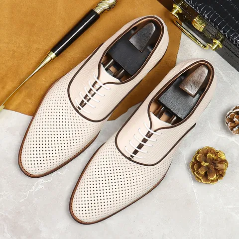 Men's First Layer Cowhide Business Formal Shoes Hollow Perforated Breathable Oxford Brogue Shoes For Wedding Office Gentleman