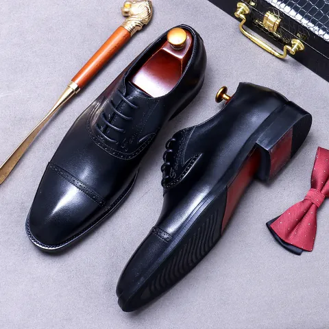 Men Business Oxford Shoes Premium Cowhide Leather Brogue Carved Cap Toe Lace Up Formal Gentleman Dress Shoes Office Wedding Party