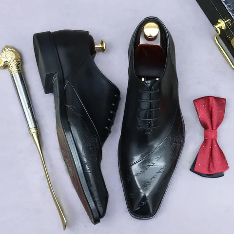 Scarpe Oxford da Uomo in Vera Pelle di Vacchetta Patina Retrò Sfregata a Mano Business Pelle Formale Scarpe Eleganti con Calligrafia