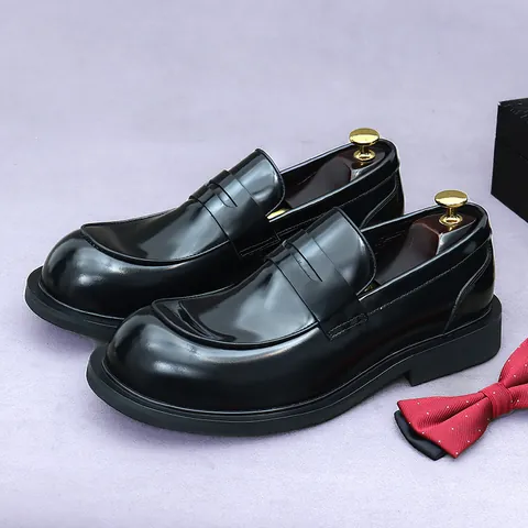 Mocassini Penny da Uomo in Vera Pelle di Vacchetta Scarpe Stringate da Business Finitura Lucida Sfregata Suola Spessa Scarpe da Matrimonio Formali