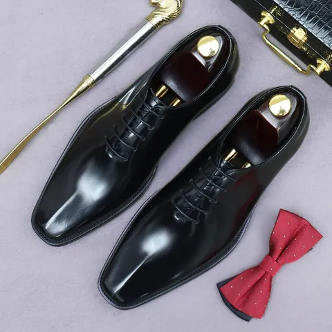 Men's Business Genuine Leather Oxford Shoes Polished Wholecut Lace-up Formal Gentleman Footwear For Wedding Office Party