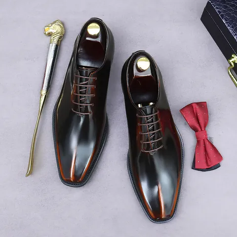 Men's Business Genuine Leather Oxford Shoes Polished Wholecut Lace-up Formal Gentleman Footwear For Wedding Office Party